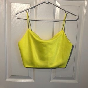 Alice + Olivia crop top with thin straps, bright yellow, back zipper, size S/P